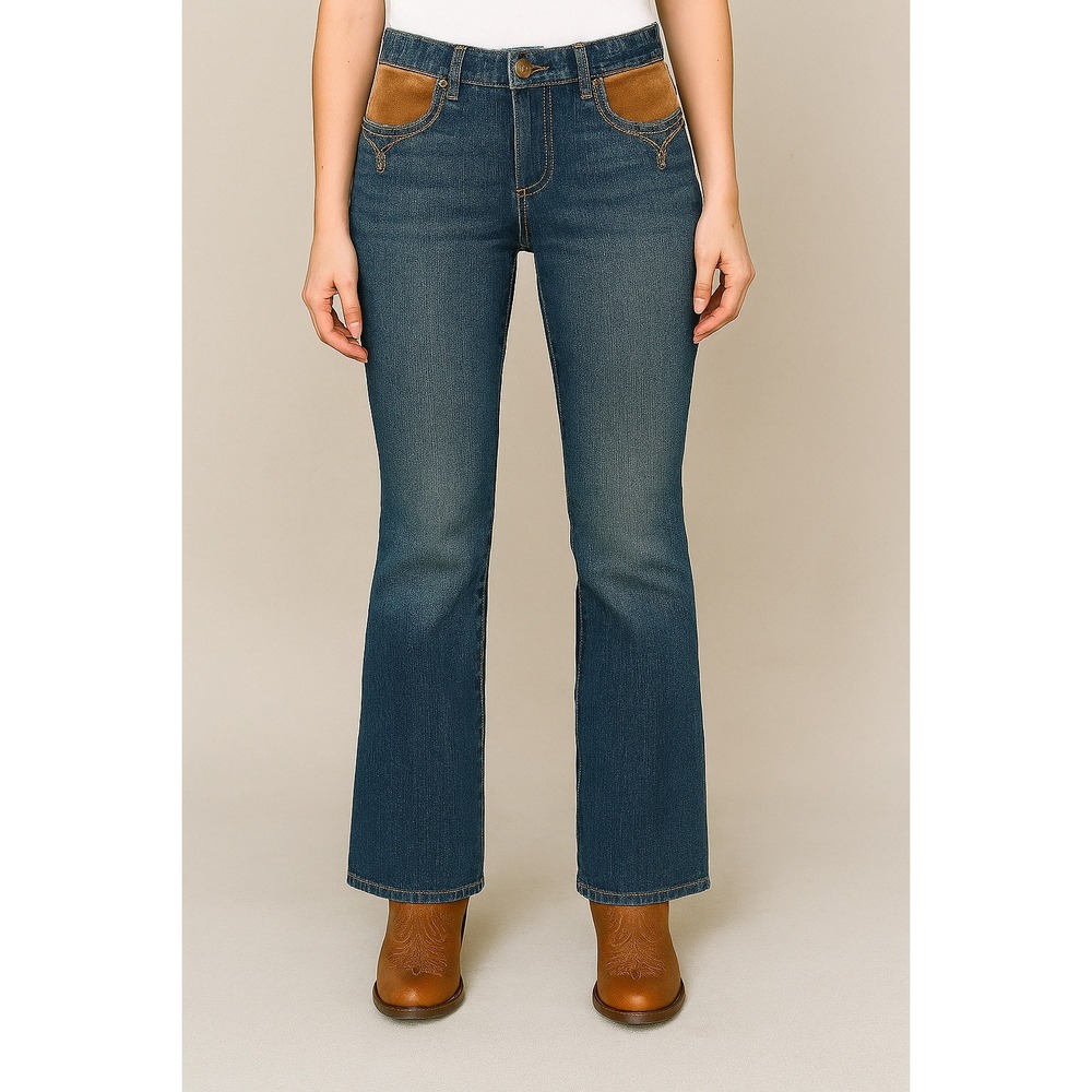 Lauren Jeans Co Ralph Lauren Denim Flare Leg Jeans Suede Pocket -‎ Size 12